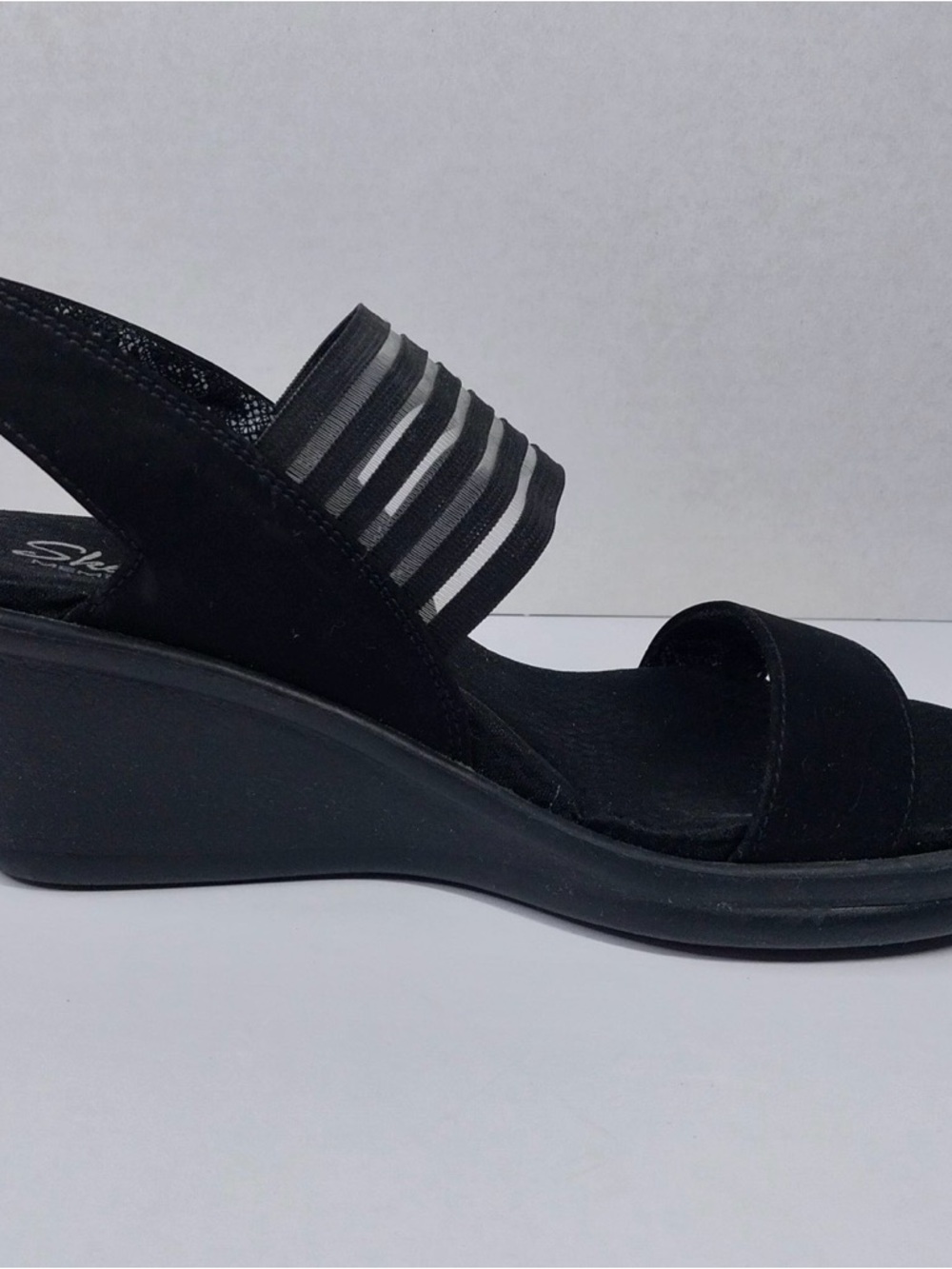 skechers cali rumble sci fi Women's Black Wedge Sandals with Elastic Strap 8 - Picture 9 of 11